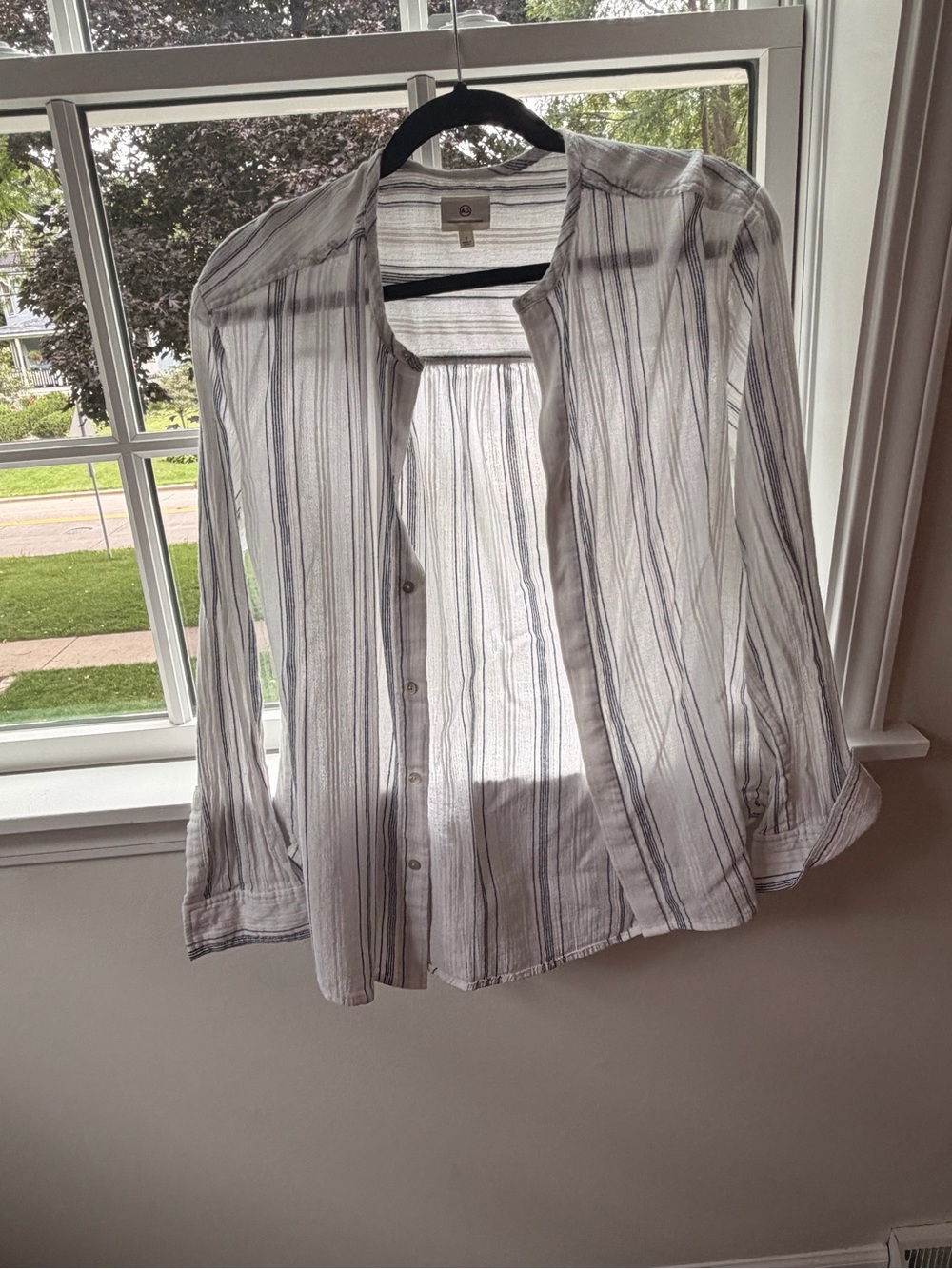 AG Adriano Goldschmied White Button-Down Shirt with Gray Pinstripes